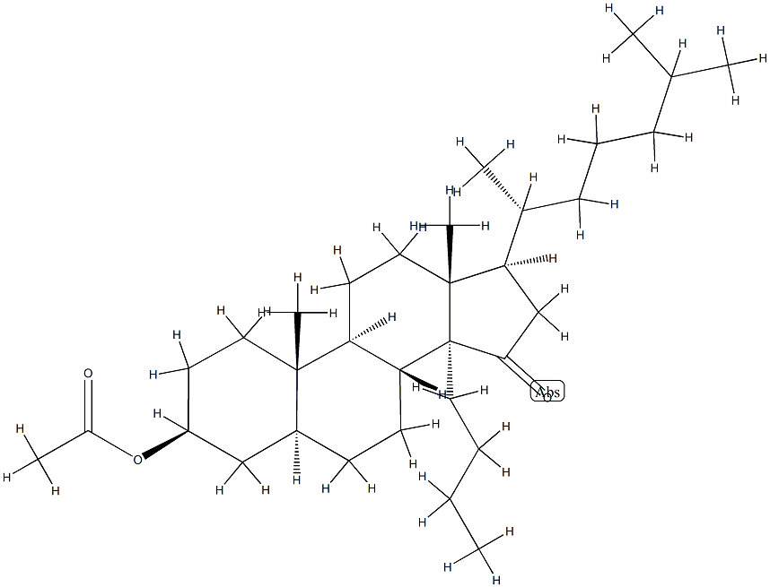 14-Butyl-15-oxo-5α-cholestane-3β-yl=acetate Struktur