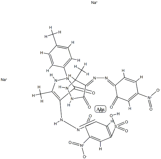 Chromate(2-), [2,4-dihydro-4-[(2-hydroxy-4-nitrophenyl)azo]-5-methyl-3H-pyrazol-3-onato(2-)][3-[[4,5-dihydro-3-methyl-1-(4-methylphenyl)-5-oxo-1H-pyrazol-4-yl]azo]-4-hydroxy-5-nitrobenzenesulfonato(3-)]-, disodium Struktur