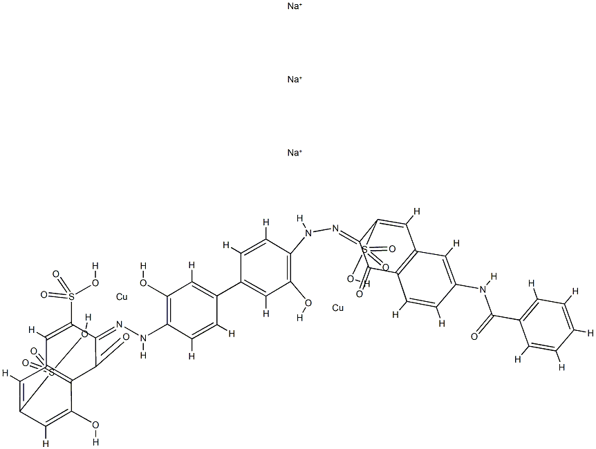 trisodium [mu-[3-[[4'-[[6-benzamido-1-hydroxy-3-sulpho-2-naphthyl]azo]-3,3'-dihydroxy[1,1'-biphenyl]-4-yl]azo]-4,5-dihydroxynaphthalene-2,7-disulphonato(7-)]]dicuprate(3-) Struktur