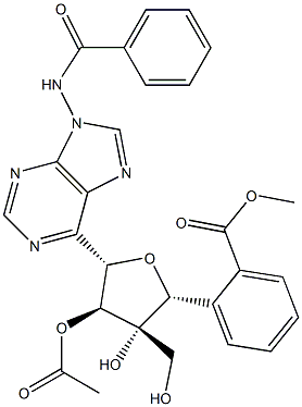 N-[6-[2-O-Acetyl-5-O-benzoyl-3-C-(hydroxymethyl)-β-D-xylofuranosyl]-9H-purin-9-yl]benzamide Struktur