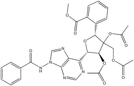 N-[6-[2-O,3-O-Diacetyl-3-C-[(acetyloxy)methyl]-5-O-benzoyl-β-D-xylofuranosyl]-9H-purin-9-yl]benzamide Struktur