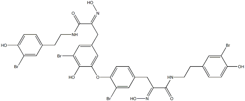 3-Bromo-5-[2-bromo-4-[3-[[2-(3-bromo-4-hydroxyphenyl)ethyl]amino]-2-(hydroxyimino)-3-oxopropyl]phenoxy]-N-[2-(3-bromo-4-hydroxyphenyl)ethyl]-4-hydroxy-α-(hydroxyimino)benzenepropanamide Struktur