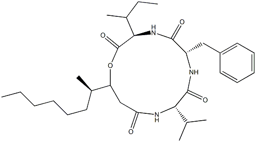 N-[N-[N-(3-Hydroxy-4-methyl-1-oxodecyl)-L-valyl]-L-phenylalanyl]-D-isoleucine λ-lactone Struktur