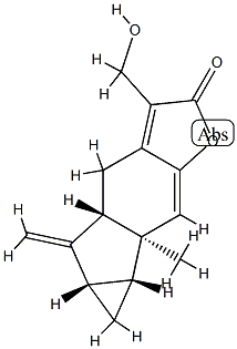 (4aS)-4aα,5,5aα,6,6aα,6b-Hexahydro-3-(hydroxymethyl)-5-methylene-6bβ-methylcyclopropa[2,3]indeno[5,6-b]furan-2(4H)-one Struktur