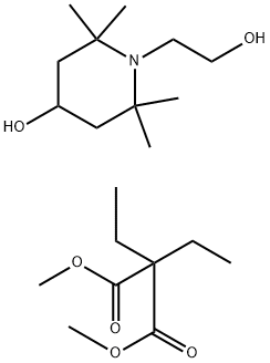 Dimethyl diethylpropanedioate polymer with 4-hydroxy-2,2,6,6-tetramethyl-1-piperidineethanol Struktur