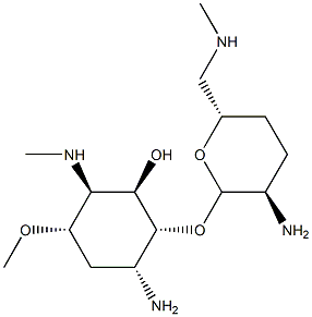 2-Amino-1-O-[2-amino-2,3,4,6-tetradeoxy-6-(methylamino)-α-D-erythro-hexopyranosyl]-2,3,5-trideoxy-4-O-methyl-5-(methylamino)-D-allo-inositol Struktur