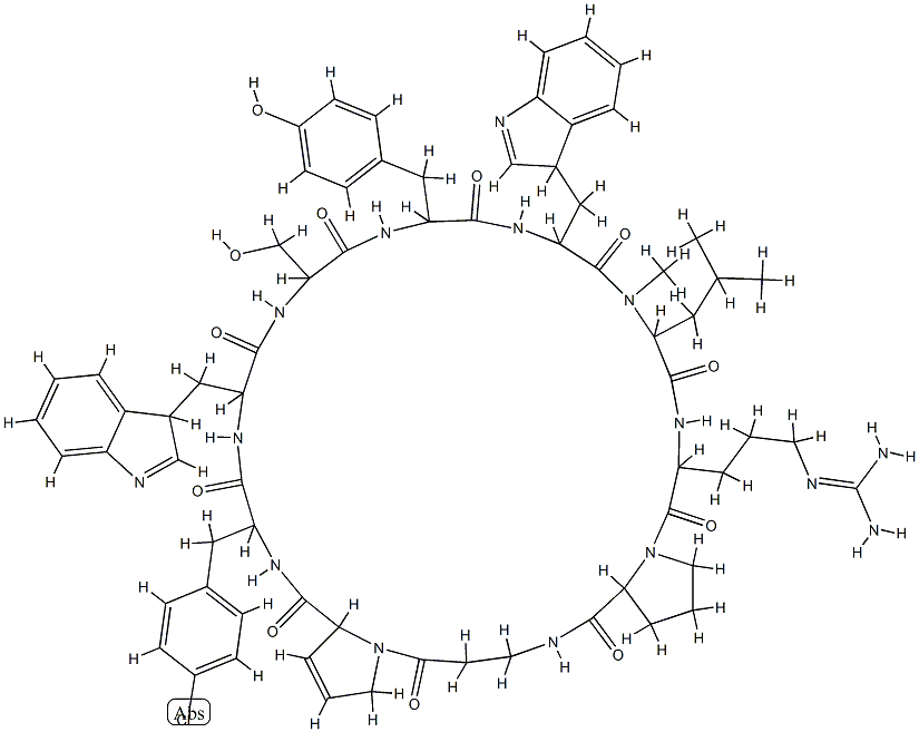 cyclo(3,4-didehydroprolyl-4-chlorophenylalanyl-tryptophyl-seryl-tyrosyl-tryptophyl-N-methylleucyl-arginyl-prolyl-beta-alanyl) Struktur