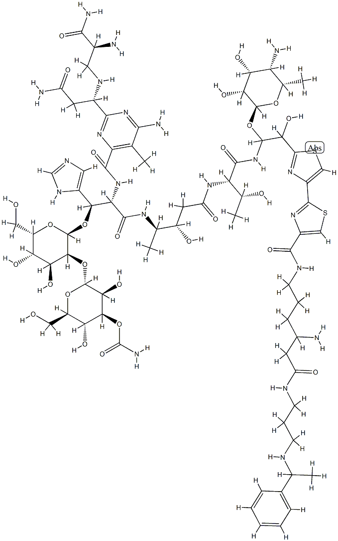 13-[(4-Amino-4,6-dideoxy-α-L-talopyranosyl)oxy]-N1-[4-amino-6-oxo-6-[[3-[(1-phenylethyl)amino]propyl]amino]hexyl]-19-demethyl-12-hydroxybleomycinamide Struktur