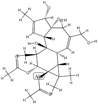 (1aR)-1aα,1bβ,4,4a,5,7aα,7b,8,9,9a-Decahydro-3-hydroxymethyl-1,1,6,8α-tetramethyl-1H-cyclopropa[3,4]benz[1,2-e]azulene-4aβ,5β,7bα,9β,9aα-pentol 9,9a-diacetate Struktur