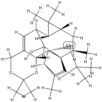 (1aR,7bR)-1aα,2,7aα,13,14,14aα-Hexahydro-1,1,6,6,9,9,11,13α-octamethyl-10aαH-2α,12aα-methano-1H,4H-cyclopropa[5,6][1,3]dioxolo[2',3']cyclopenta[1',2':9,10]cyclodeca[1,2-d][1,3]dioxin-15-ol Struktur