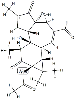 (1aR)-9aα-Acetyloxy-1aα,1bβ,4,4a,5,7aα,7b,8,9,9a-decahydro-4aβ,7bα-dihydroxy-1,1,6,8α-tetramethyl-5,9-dioxo-1H-cyclopropa[3,4]benz[1,2-e]azulene-3-carbaldehyde Struktur