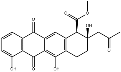 (1R)-1,2,3,4,6,11-Hexahydro-2α,5,7-trihydroxy-6,11-dioxo-2-(2-oxopropyl)-1β-naphthacenecarboxylic acid methyl ester Struktur