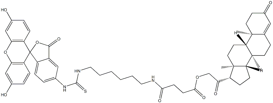 N-(desoxycorticosterone-21-succinylaminohexyl)-N'-fluoresceinyl-thiourea Struktur