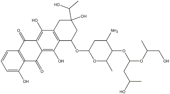 5,12-Naphthacenedione, 10-((3-amino-2,3,6-trideoxy-4-o-(3-hydroxy-1-(2-hydroxy-1-methylethoxy)butyl)-alpha-L-lyxo-hexopyranosyl)oxy)-7,8,9,10-tetrahydro-1,6,8,11-tetrahydroxy-8-(1-hydroxyethyl)- Struktur