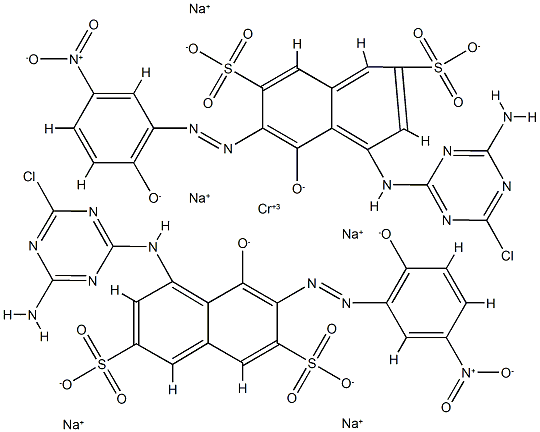 pentasodium bis[5-[(4-amino-6-chloro-1,3,5-triazin-2-yl)amino]-4-hydroxy-3-[(2-hydroxy-5-nitrophenyl)azo]naphthalene-2,7-disulphonato(4-)]chromate(5-)  Struktur