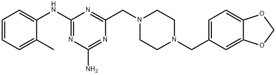 6-[[4-(1,3-benzodioxol-5-ylmethyl)piperazin-1-yl]methyl]-2-N-(2-methylphenyl)-1,3,5-triazine-2,4-diamine Struktur