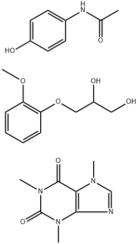 N-(4-hydroxyphenyl)acetamide, 3-(2-methoxyphenoxy)propane-1,2-diol, 1, 3,7-trimethylpurine-2,6-dione Struktur