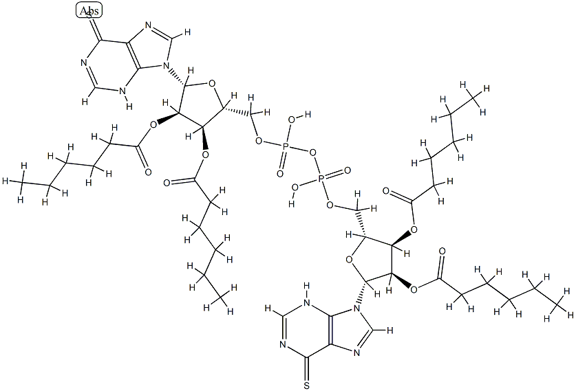 P(1),P(2)-bis(O(2'),O(3')-dihexanoyl-6-mercaptopurine-9 beta-ribofuranoside)-5'-pyrophosphate Struktur