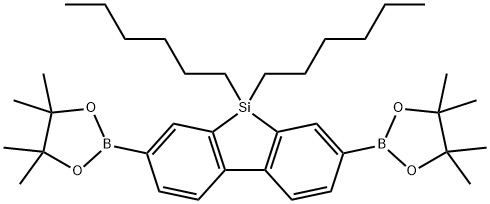 2,7-Bis(4,4,5,5-tetramethyl-1,3,2-dioxaborolane-2-yl)-9,9-dihexyl-9H-9-dibenzosilole Struktur