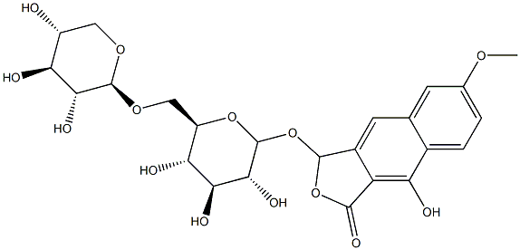 1,3-Dihydro-4-hydroxy-7-methoxy-3-oxonaphtho[2,3-c]furan-1-yl 6-O-β-D-xylopyranosyl-β-D-glucopyranoside Struktur