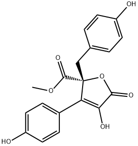 2-(4-Hydroxybenzyl)-3-(4-hydroxyphenyl)-4-hydroxy-5-oxo-2,5-dihydrofuran-2-carboxylic acid methyl ester Struktur