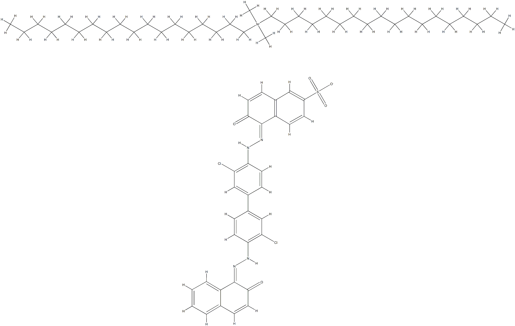 1-Octadecanaminium, N,N-dimethyl-N-octadecyl-, salt with 5-[[3,3'-dichloro-4'-[(2- hydroxy-1-naphthalenyl)azo][1,1'-biphenyl]-4-yl]azo ]-6-hydroxy-2-naphthalenesulfonic acid (1:1) Struktur