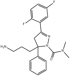 5-(3-Amino-propyl)-3-(2,5-difluoro-phenyl)-5-phenyl-4,5-dihydro-pyrazole-1-carboxylic acid dimethylamide Struktur