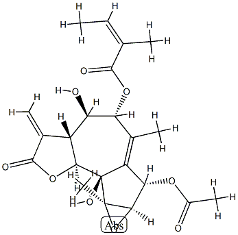 (Z)-2-Methyl-2-butenoic acid (3aR)-7α-(acetyloxy)-2,3,3aβ,4,5,7,7aα,8a,8b,8cα-decahydro-4β,8bβ-dihydroxy-6,8aα-dimethyl-3-methylene-2-oxooxireno[2,3]azuleno[4,5-b]furan-5α-yl ester Struktur