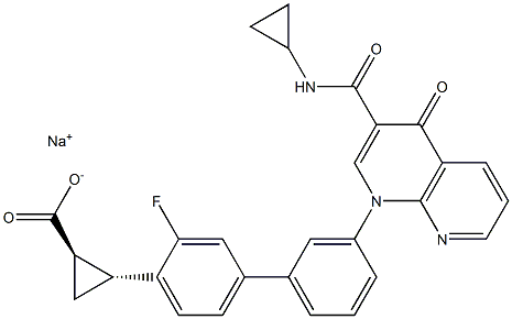 Cyclopropanecarboxylic acid,
2-[3'-[3-[(cyclopropylaMino)carbonyl]-4-oxo-1,8-naphthyridin-1(4H)-yl]-3-fluoro[1,1'-biphenyl]-4-yl]-, sodiuM salt (1:1), (1R,2R)- Struktur