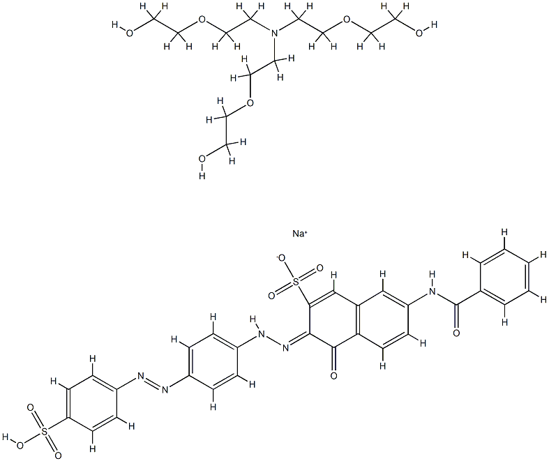 7-benzamido-4-hydroxy-3-[[p-[(p-sulphophenyl)azo]phenyl]azo]naphthalene-2-sulphonic acid, sodium salt, compound with 2,2',2''-[nitrilotris(ethyleneoxy)]triethanol Struktur