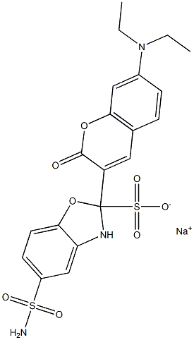 sodium 5-(aminosulphonyl)-2-[7-(diethylamino)-2-oxo-2H-1-benzopyran-3-yl]benzoxazolesulphonate Struktur