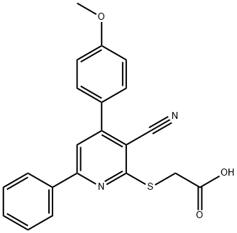 2-{[3-cyano-4-(4-methoxyphenyl)-6-phenyl-2-pyridinyl]sulfanyl}acetic acid Struktur