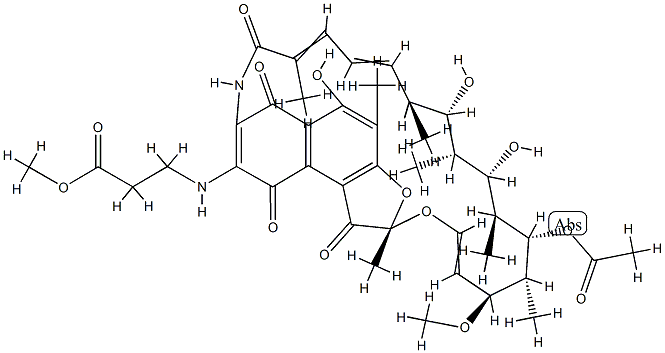 methyl N-[(2S,16S,17S,18R,19S,20S,21S,22R,23S)-21-(acetyloxy)-5,17,19-trihydroxy-23-methoxy-2,4,12,16,18,20,22-heptamethyl-1,6,9,11-tetraoxo-1,2,6,9-tetrahydro-2,7-(epoxypentadeca[1,11,13]trienoimino)\nnaphtho[2,1-b]furan-8-yl]-beta-alaninate Struktur