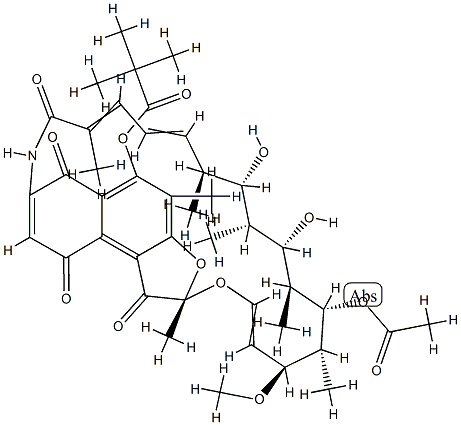 (2S,16S,17S,18R,19S,20S,21S,22R,23S)-21-(acetyloxy)-17,19-dihydroxy-23-methoxy-2,4,12,16,18,20,22-heptamethyl-1,6,9,11-tetraoxo-1,2,6,9-tetrahydro-2,7-(epoxypentadeca[1,11,13]trienoimino)naphtho[2,1-b\n]furan-5-yl 2,2-dimethylpropanoate Struktur