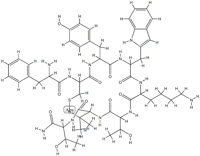 phenylalanyl-cyclo(cysteinyl-tyrosyltryptophyl-lysyl-threonyl-penicillamine)threoninamide Struktur