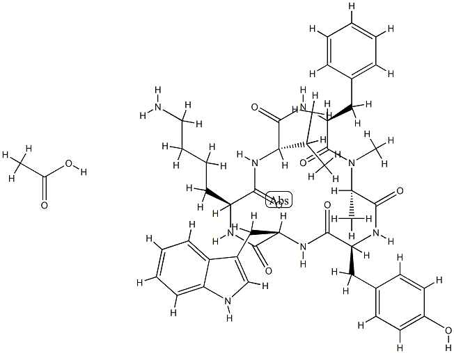 Cyclo(N-methyl-L-alanyl-L-tyrosyl-D-tryptophyl-L-lysyl-L-valyl-L-phenylalanyl)-monoacetate (salt). Struktur