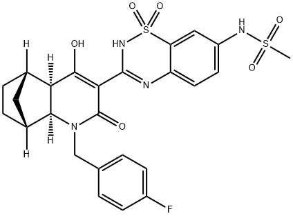 N-[3-[(4AR,5S,8R,8AS)-1-[(4-氟苯基)甲基]-1,2,4A,5,6,7,8,8A-八氫-4-羥基-2-氧代-5,8-甲橋喹啉-3-基]-1,1-二氧代-2H-1,2,4-苯并噻二嗪-7-基]甲磺酰胺 結(jié)構(gòu)式