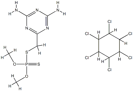 Phosphorodithioic acid, S-((4,6-diamino-1,3,5-triazin-2-yl)methyl) O,O -dimethyl ester, mixt. with (1alpha,2alpha,3beta,4alpha,5alpha,6beta)- 1,2,3,4,5,6-hexachlorocyclohexane Struktur