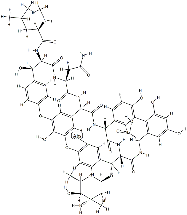 22-O-(3-Amino-2,3,6-trideoxy-3-C-methyl-α-L-arabino-hexopyranosyl)-44-O-de[2-O-(3-amino-2,3,6-trideoxy-3-C-methyl-α-L-lyxo-hexopyranosyl)-β-D-glucopyranosyl]-10-dechlorovancomycin Struktur