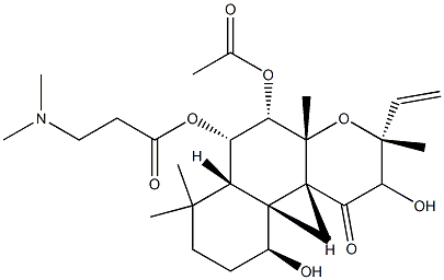 (+)-(3R,4aR,5S,6S,6aS,10S,10aR,10bS)-Dodecahydro-5,6,10,10b-tetrahydroxy-3,4a,7,7,10a-pentamethyl-3-vinyl-1H-naphtho[2,1-b]pyran-1-one 5-acetate 6-ester with N,N-dimethyl-β-alanine Struktur