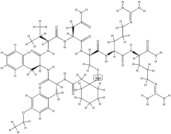 O-Ethyl-N-[[1-mercapto(1)cyclohexyl]acetyl]-D-Tyr-L-Phe-L-Val-L-Asn-D-Cys(1)-L-Arg-D-Arg-NH2 Struktur