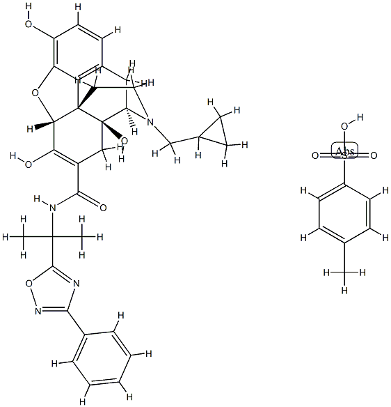 Morphinan-7-carboxamide, 17-(cyclopropylmethyl)-6,7-didehydro-4,5-epoxy-3,6,14-trihydroxy-N-[1-methyl-1-(3-phenyl-1,2,4-oxadiazol-5-yl)ethyl]-, (5α)-, 4-methylbenzenesulfonate (1:1) Struktur