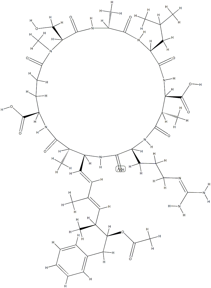 Cyanoginosin LA, 1-(N-methylserine)-5-L-arginine-6-((2S,4E,6E,8S,9S)-9 -(acetyloxy)-4,5,6,7-tetradehydro-2,6,8-trimethyl-10-phenyl-L-3-aminod ecanoic acid)- Struktur