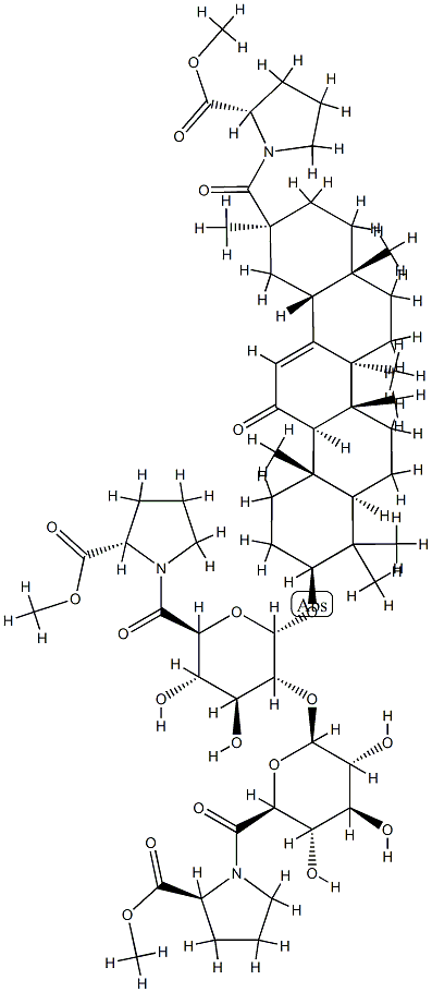 methyl (2S)-1-[(2S,4aR,6aS,6aS,6bR,8aS,10S,12aS,14bR)-10-[(2S,3R,4S,5S ,6S)-4,5-dihydroxy-6-[(2S)-2-methoxycarbonylpyrrolidine-1-carbonyl]-3- [(2R,3R,4S,5S,6S)-3,4,5-trihydroxy-6-[(2S)-2-methoxycarbonylpyrrolidin e-1-carbonyl]oxan-2-yl]oxy-oxan-2-yl]oxy-2,4a,6a,6b,9,9,12a-heptamethy l-13-oxo-3,4,5,6,6a,7,8,8a,10,11,12,14b-dodecahydro-1H-picene-2-carbon yl]pyrrolidine-2-carboxylate Struktur