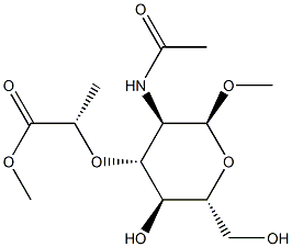 methyl-2-acetamido-2-deoxy-3-O-(1-(methoxycarbonyl)ethyl)glucopyranoside Struktur