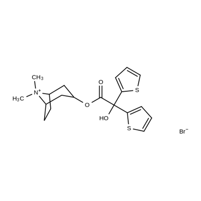 8 - Azoniabicyclo[3.2.1]oct - 6 - ene, 3 - [(2 - hydroxy - 2,2 - di - 2 - thienylacetyl)oxy] - 8,8 - diMethyl - , broMide Struktur