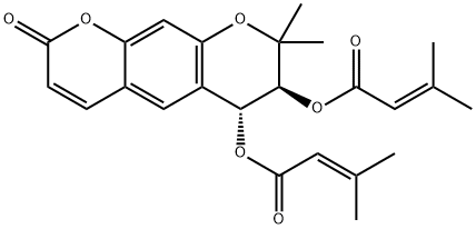 Bis(3-methyl-2-butenoic acid)(6R,7S)-7,8-dihydro-8,8-dimethyl-2-oxo-2H,6H-benzo[1,2-b:5,4-b']dipyran-6,7-diyl ester Struktur