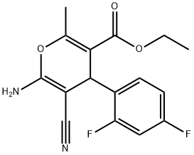 ethyl 6-amino-5-cyano-4-(2,4-difluorophenyl)-2-methyl-4H-pyran-3-carboxylate Struktur