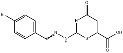 2-[2-(4-bromobenzylidene)hydrazino]-4-oxo-5,6-dihydro-4H-1,3-thiazine-6-carboxylic acid Struktur