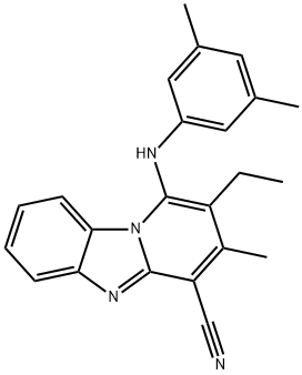 1-(3,5-dimethylanilino)-2-ethyl-3-methylpyrido[1,2-a]benzimidazole-4-carbonitrile Struktur